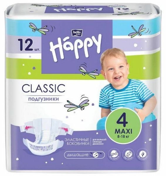 Изображение товара Подгузники Bella Happy Classic Макси 8-18кг 12шт Подгузники Bella Happy Classic Макси 8-18кг 12шт фотография
